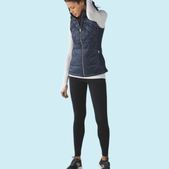 Lululemon Athletica Vest Women's 4 Blue Down For A Run Full Zip Goose Feathers - Picture 1 of 15